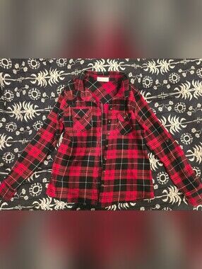 White Ginger Red and Black Plaid Flannel